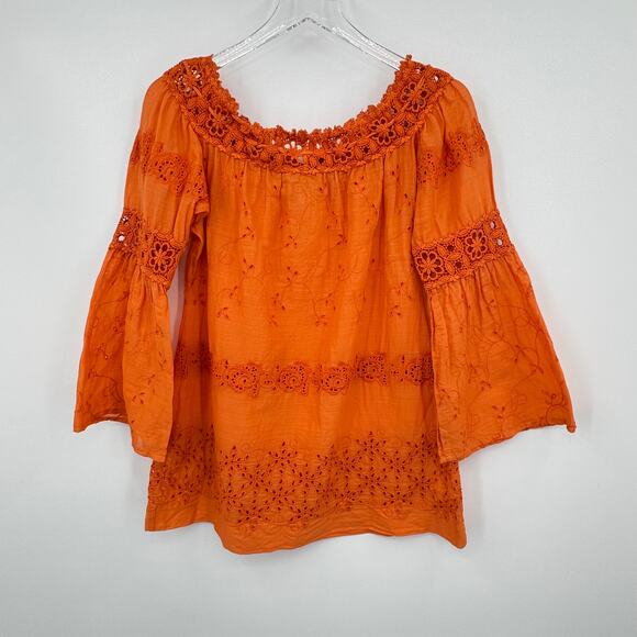 Temptation Positano blouse small crochet eyelet lace embroidered off shoulder - Picture 6 of 10